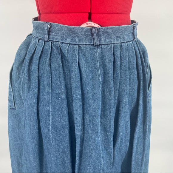 80s Vtg Preswick & Moore High Waist Denim Cotton Pleated Midi Skirt - Picture 10 of 13